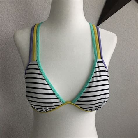 Victorias Secret Striped Triangle Bikini Top M Gem