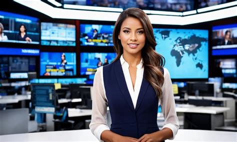 Premium Photo | A woman stands in front of a tv screen that says news