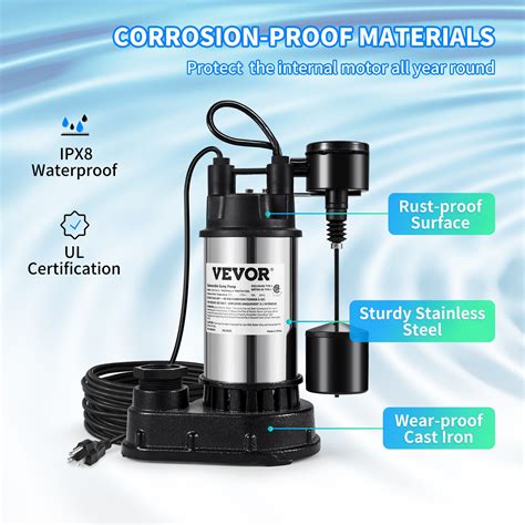 Vevor 15 Hp Submersible Cast Iron And Steel Sump Pump 6000 Gph Submersible Water Pump With