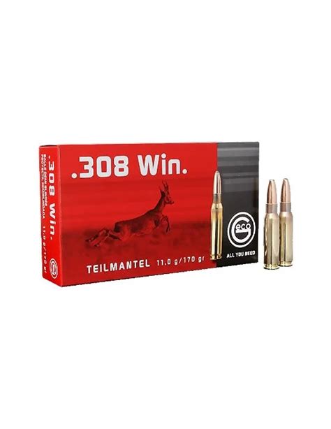 Munition de grande chasse GECO 308 Win Teilmantel TM demi blindée 170gr