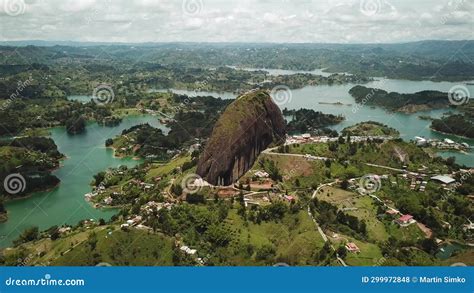 Aerial Drone Footage Of El Penon De Guatape Near Medellin In Antioquia