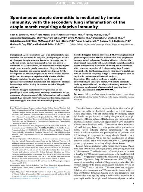 Pdf Spontaneous Atopic Dermatitis Is Mediated By Innate Immunity