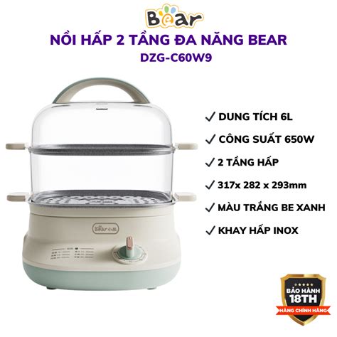 Nồi hấp 3 tầng mini 12L đa năng Bear DZG CA2G2 Công suất 800W Xửng