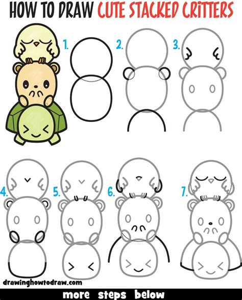 Learn How To Draw Cute Cartoon Turtle Hamster And Bird Kawaii Easy