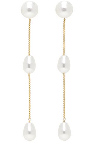 Gold White Small Pearl Drop Earrings By Sophie Buhai On Sale