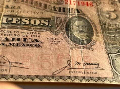 MUY RARO BILLETE Revolución de Mexico 5 pesos 1915 Gob Provisional