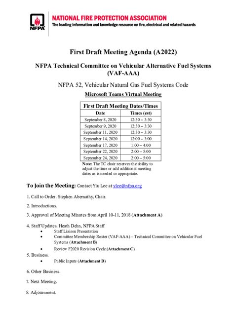 Fillable Online Nfpa92 Nfpa OrgassetsfilesAGENDA NFPA Technical