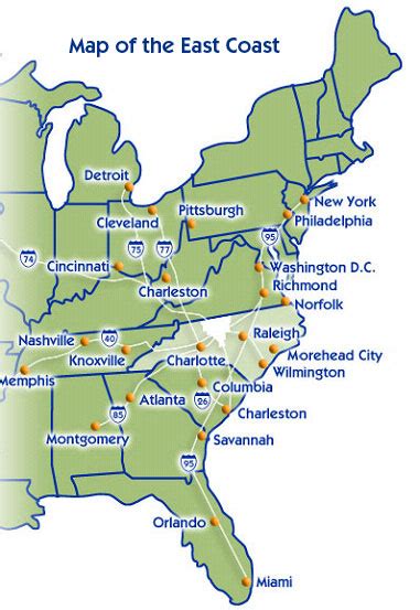 Map Of Eastern Seaboard United States