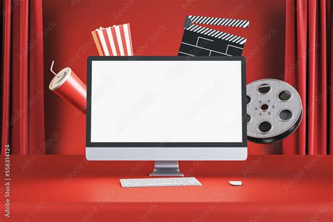 Online cinema movie watching concept with blank white modern computer ...