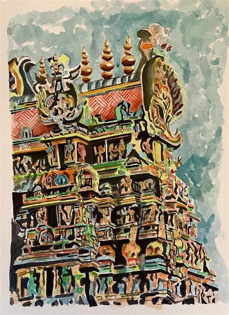 Temple gopuram Painting by Ramesh Mahalingam - Pixels