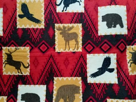 Wildlife Flannel Fabric With Bear Eagle Elk Deer Cotton Print Etsy