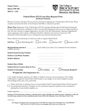 Fillable Online Federal Direct PLUS Loan Data Request Form Graduate