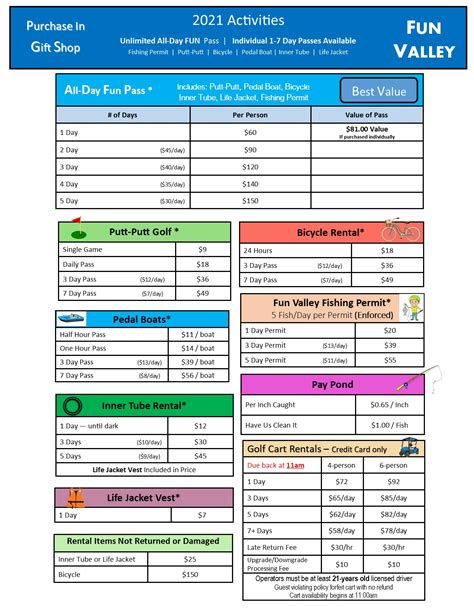 Activity Pricing – Fun Valley