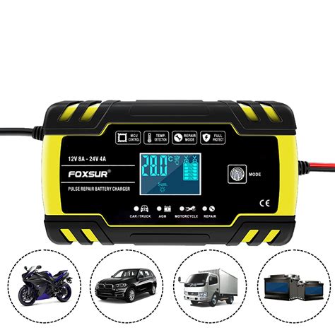 FOXSUR 12V 24V 8A darbe onarım şarj cihazı LCD ekran için AGM jel islak