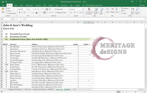 Simple Wedding Budget Planner and Guest List Template, Excel ...