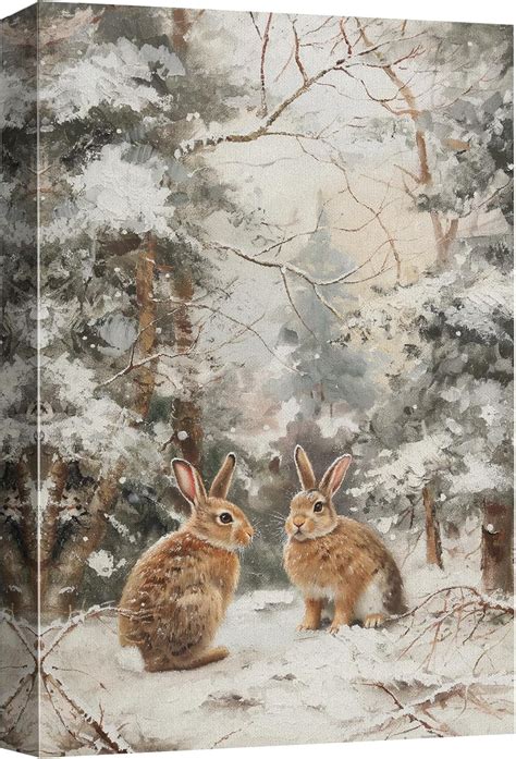 AAzaqTin Canvas Print Wall Art Peaceful Winter Forest With Adorable