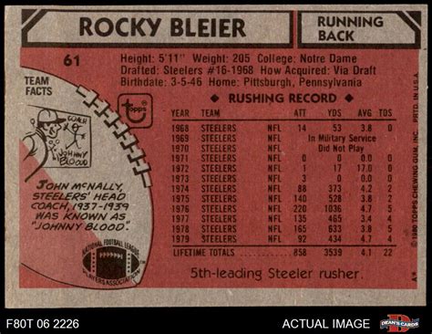 1980 Topps 61 Rocky Bleier