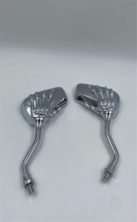 Motorcycle Chrome Skull Skeleton Hand Side Rearview Mirrors For Bike