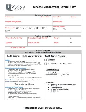 Fillable Online Ucare Disease Management Referral Form Ucare Fax