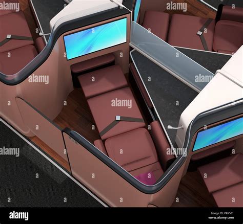 Luxury Business Class Suites Interior Reclining Seat In Fully Flat Mode 3d Rendering Image