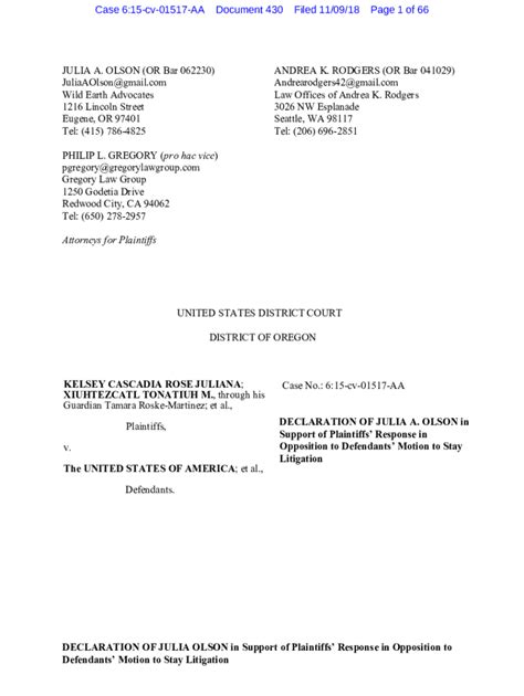 Fillable Online Declaration Of Julia Olson In Support Of Plaintiffs