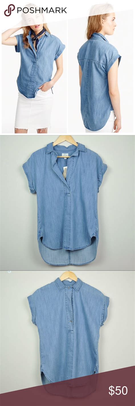 NWT J Crew Short Sleeve Popover Shirt In Chambray Popover Shirt