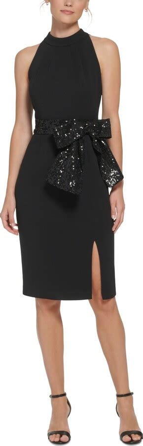 Eliza J Petite Halter Neck Sequin Bow Sheath Dress Shopstyle