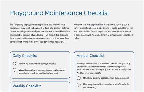 Playground Safety Maintenance Checklist