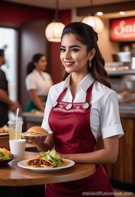 Latina Waitress Taking Food Order Stable Diffusion Online