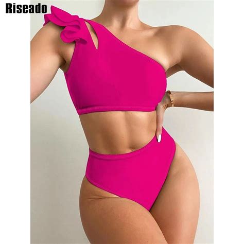 Riseado Sexy High Waist Bikini One Shoulder Women S Swimsuit Ruffle