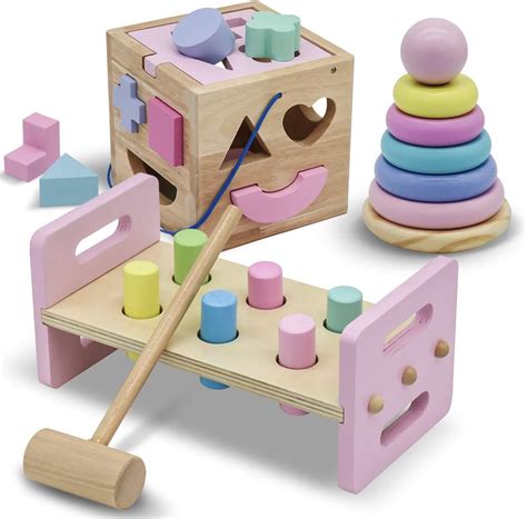 Waliki Pounding Bench With Hammer Wood Shape Sorter Box Rainbow