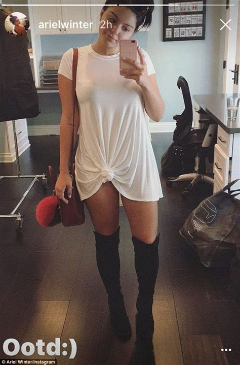 Ariel Winter Dons A White T Shirt Mini Dress With Thigh High Boots