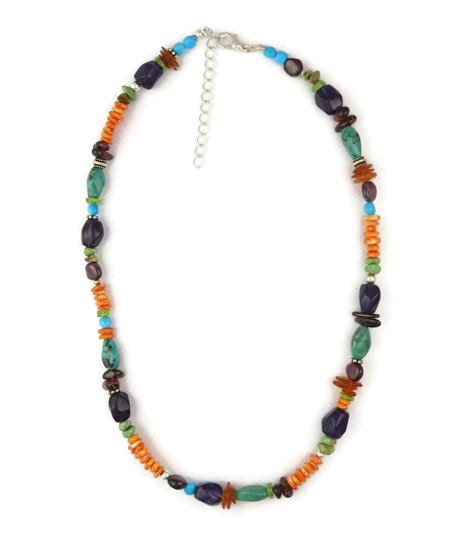 Multi Gemstone Bead Necklace 17 With Extension Chain Southwest Silver Gallery