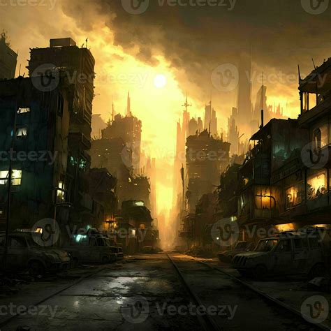 post Apocalypse city at night, generative art by A.I. 23996913 Stock ...