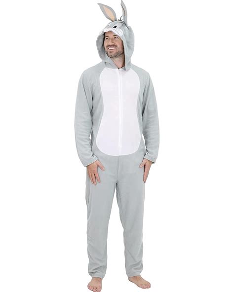 Looney Tunes Bugs Bunny Adult Onesie Pajama Costume, Gray, Size: S ...