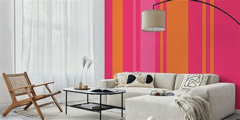 Pink and Orange Stripes Wallpaper - Stylish Decor | Happywall