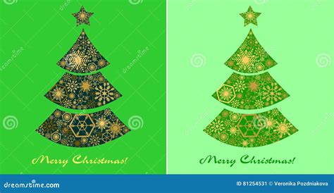 Festive Set Of Green Cards With Christmas Trees Stock Vector