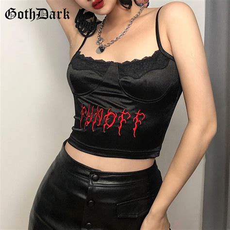 Gothic Crop Top Punk Black Lace Camis Mall Goth Grunge Etsy