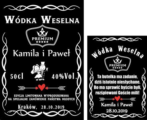 ETYKIETY Naklejki Wódkę Weselną alkohol bimber komplet