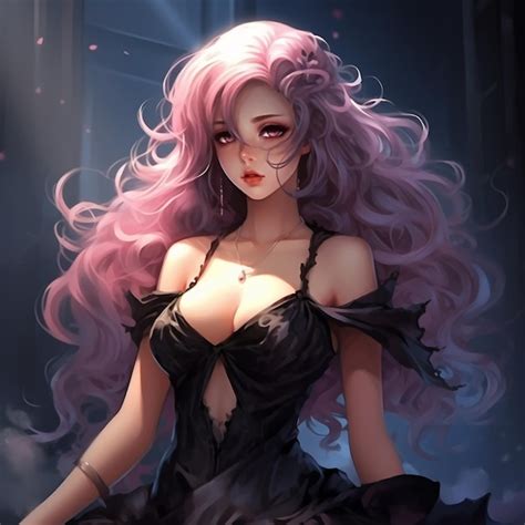 Premium Photo Anime Girl With Pink Hair And Black Dress Sitting On A