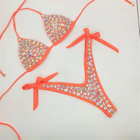 Conjunto De Bikini Con Diamantes De Imitaci N Para Mujer Traje De Ba O