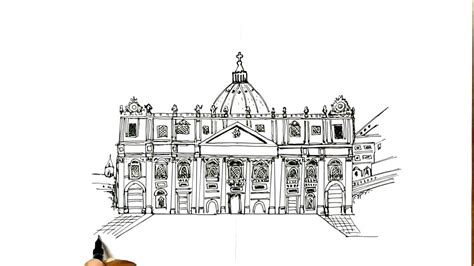 How To Draw The St Peters Basilica Church Vatican Youtube