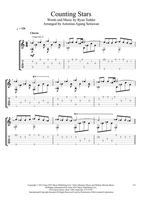 Counting Stars By Ryan Tedder 1979 Digital Sheet Music For Guitar