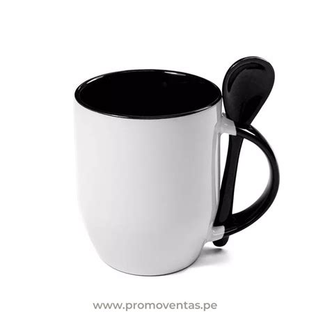 Taza Cuchara Negro Sublimacion Promoventas