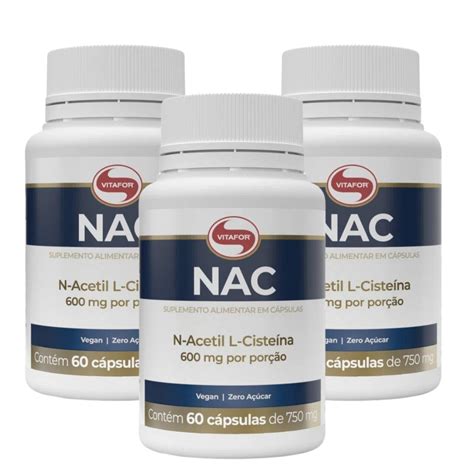 Kit 3 Nac 60 Cap Vitafor N Acetil L Cisteína Vegano Original