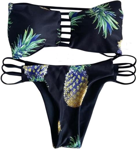 Angelof Bikini Ado Fille Double Face Noir Ananas Sexy Maillot De Bain