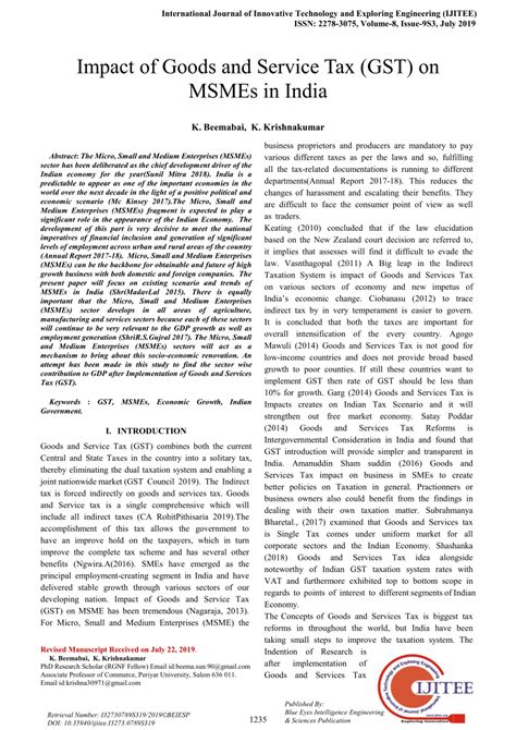 Pdf Impact Of Goods And Services Tax Gst On Msmes In India