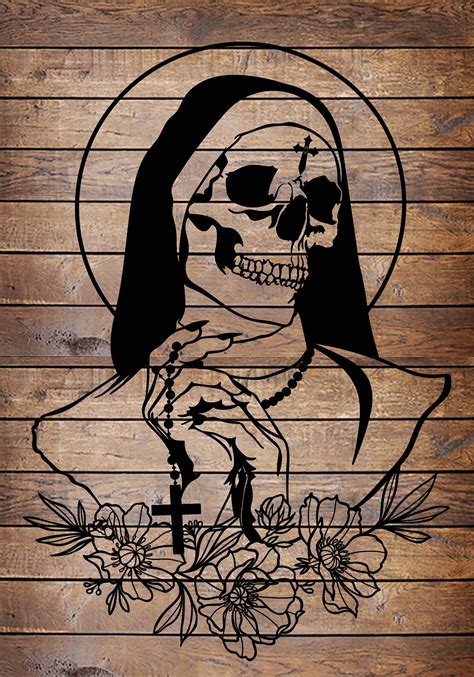 Svg Png Nun Skull Skeleton Girl Tattoo Horror Stencil For Cricut Vinyl