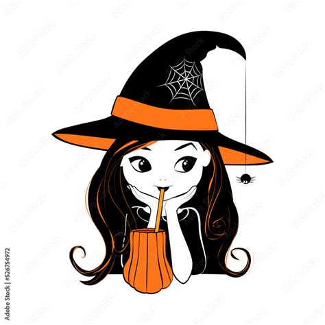 Cute Halloween Witch Cartoon Vector Illustration Stock Vector Adobe