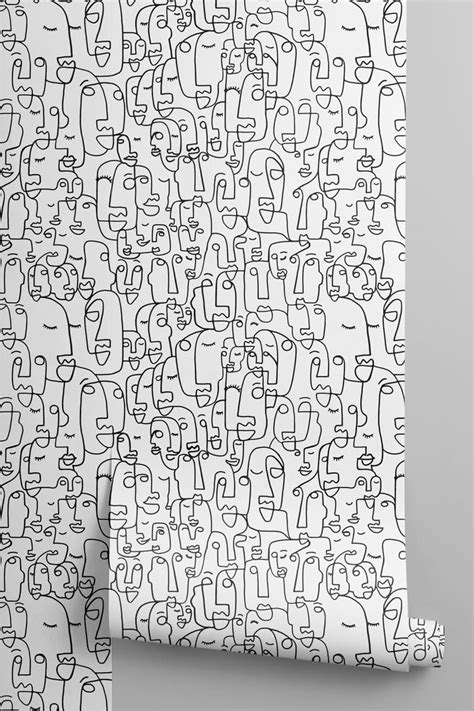 Black & White Abstract Face Line Drawing Wallpaper - Hovia | Hovia